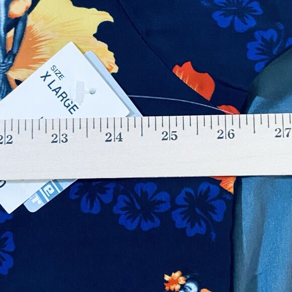 Extreme Gear Hawaiian Shirt Blue Pin Up Girlie Short Sleeve Mens Large Deadstock - Picture 8 of 12